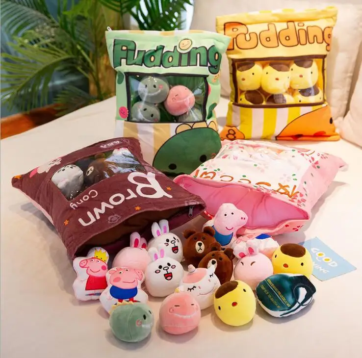 Kawaii Cartoon creative dinosaur totoro snack pillow bag 8pcs Doll Plush Toy Gifts Pillow Food | Игрушки и хобби