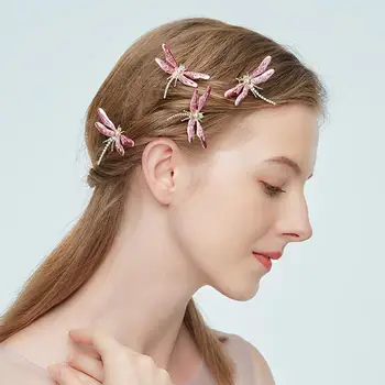 

Alloy Pink Dragonfly Wedding Hair Pins Clip Sticks Bridal Hair Accessories Fashion Women Hairpins For Bridesmaid Head Jewelry