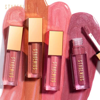 

STAGENIUS red Lip gloss cosmetic waterproof Glitter pigment long lasting lips tint makeup no stick Lipgloss