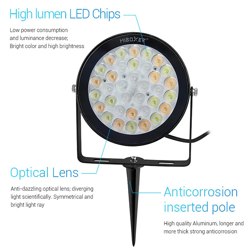 Miboxer 6W RGB+CCT Smart LED Garden Light FUTC04 AC100~240V Waterproof Outdoor Milight FUTC03 FUTC05 RGB+CCT Lawn lamp Lighting