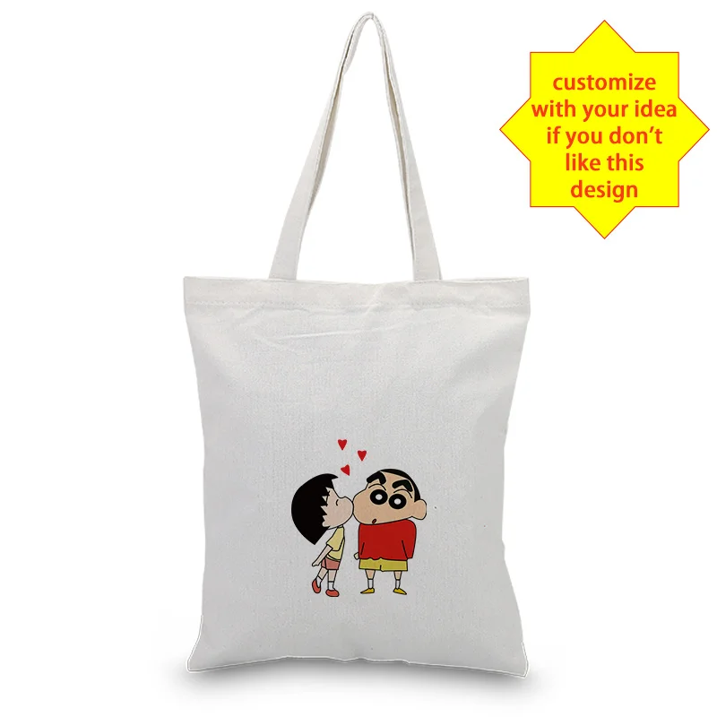

Crayon Shin-chan Canvas Tote Bag Daily Use Custom Print Logo Handbag Text DIY Shopping Bag Eco Reusable Recycle