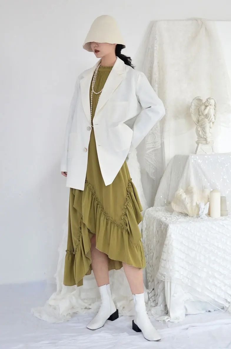 XITAO Pleated Irregular Dress Women Fashion New Autumn High Waist Cascading Ruffle Full Sleeve Minority Dress DMY1175