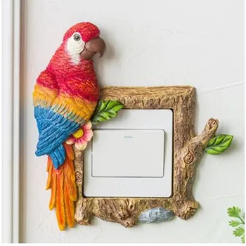 

Creative parrot switch stickers, animal bird wall stickers, creative wall American lamp socket resin European power decoration