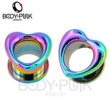 Панковские серьги в виде радужных сердец и тоннелей для пирсинга, набор из нержавеющей стали 316L для женщин, 2 шт