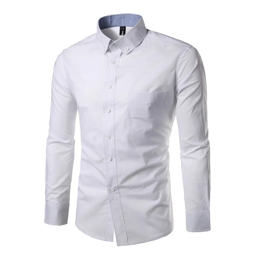 Мужские рубашки с длинными рукавами, строгая сорочка Camisa Masculina, модная Однотонная рубашка с воротником на пуговицах, Облегающая рубашка