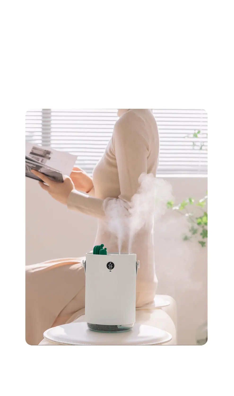 YouPin 1L Sothing Cactus Double Spray Humidifier LCD Digital Detect Humidity Purifying Air Mist Diffuser With 7 Colorful LED Light (12)