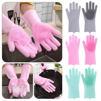 

Silicone Dishes Washing Gloves Kitchen Housekeeping Washing Glove Multifunction Cleaning Brush Gloves Magic Glove Clean Tool