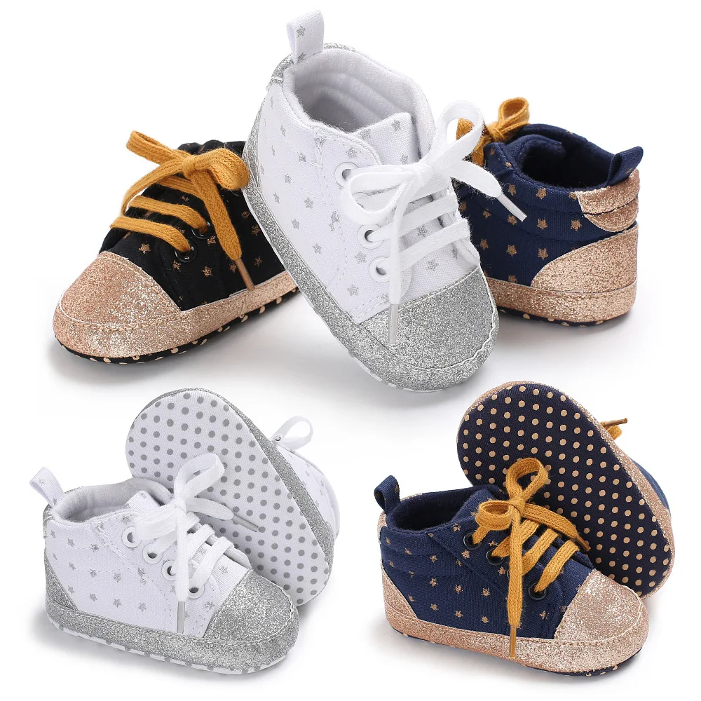 

Baby Shoes Newborn Boy Girl Booties Cute Star Bling Laceup Toddler Prewalker Cotton Winter Snow Soft Anti-slip Infant Crib Shoes