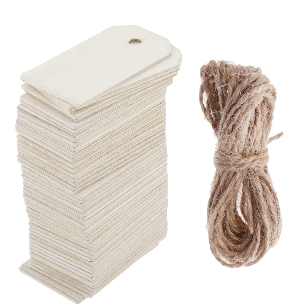 Pack of 50x Wood Gift Tags Blank Wooden Hanging Label For Wedding Party Craft White
