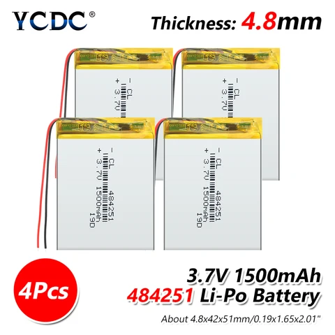 Rechargeable 484251 Li Ion Polymer Battery 1500mAh 484251 Lithium Lipo Battery PCM Protected MP3 MP4 GPS Replacement Cell
