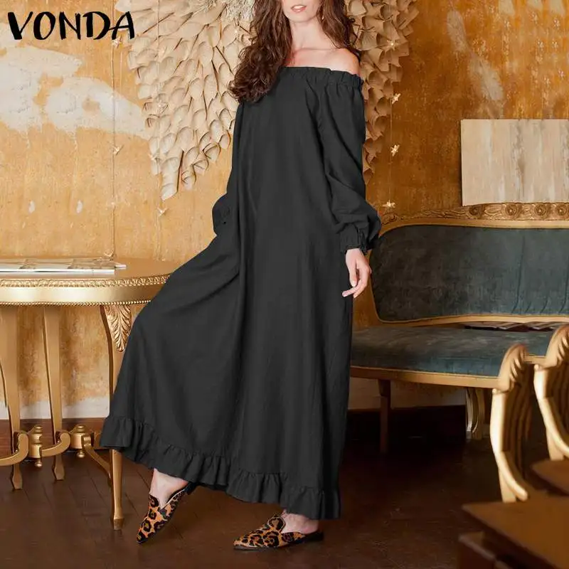 VONDA/платье для беременных; сезон осень-лето года; повседневное Свободное платье с рукавами-фонариками; Vestido; длинное платье-макси с открытыми плечами; Femme; сарафан; 5XL