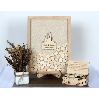 

Personalize Castle Wood Wedding Guest Book, Custom Christening birthday party Engagement wedding Drop box Wish Box Guestbook