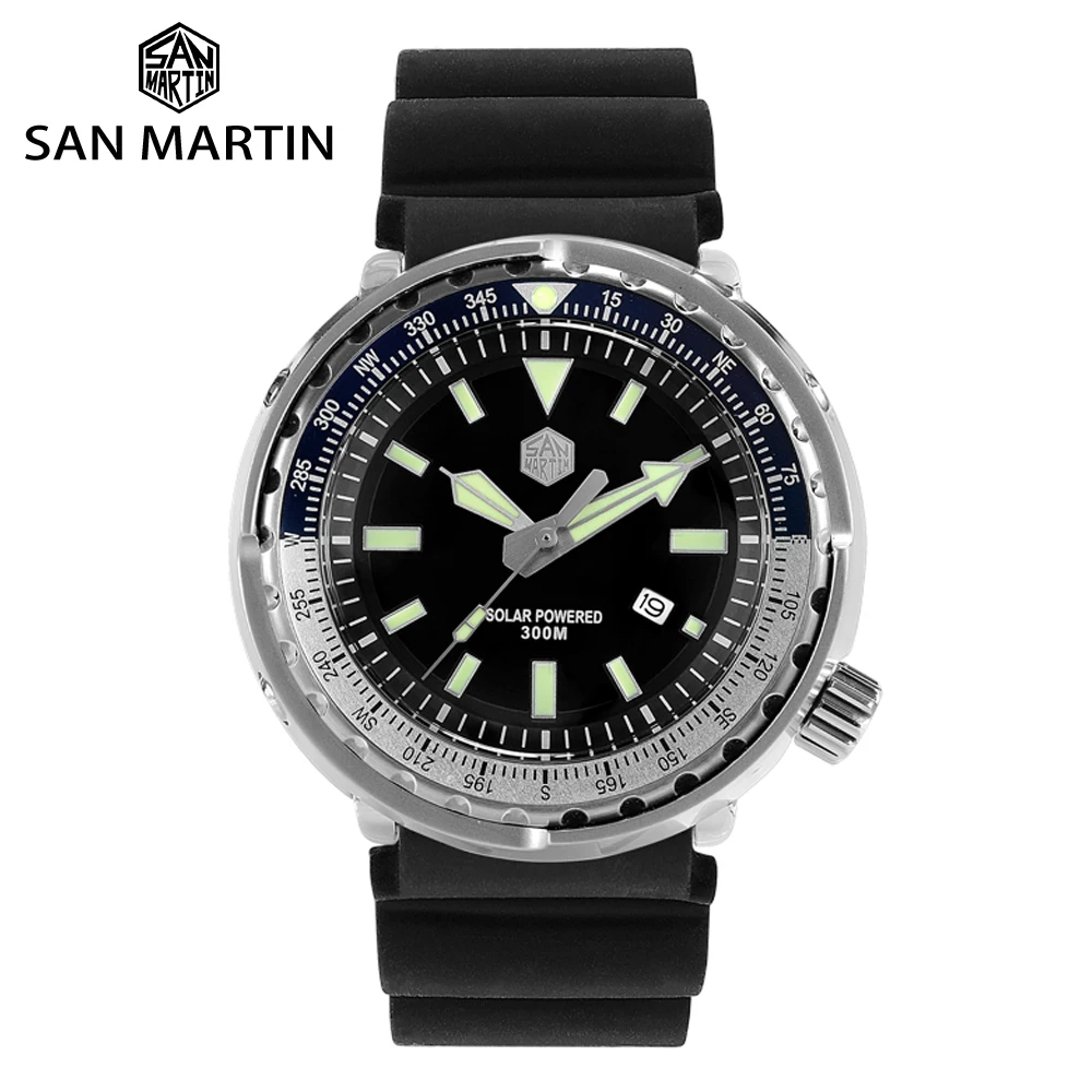 Мужские кварцевые часы San Martin TUNA из нержавеющей стали для дайвинга с отображением