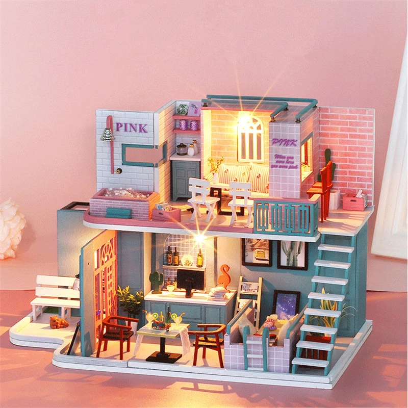 Lol ミニチュアドールハウス,ピンクのカフェハウス,ハウスハウスハウス,カサデボネカ,建設キット,大人用,家具,おもちゃ|Doll House  Accessories| - AliExpress
