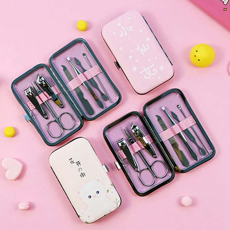 7Pcs/Set New Cute Pedicure Manicure Set Nail Clippers Cleaner Cuticle Grooming Kit Case Drop Shipping