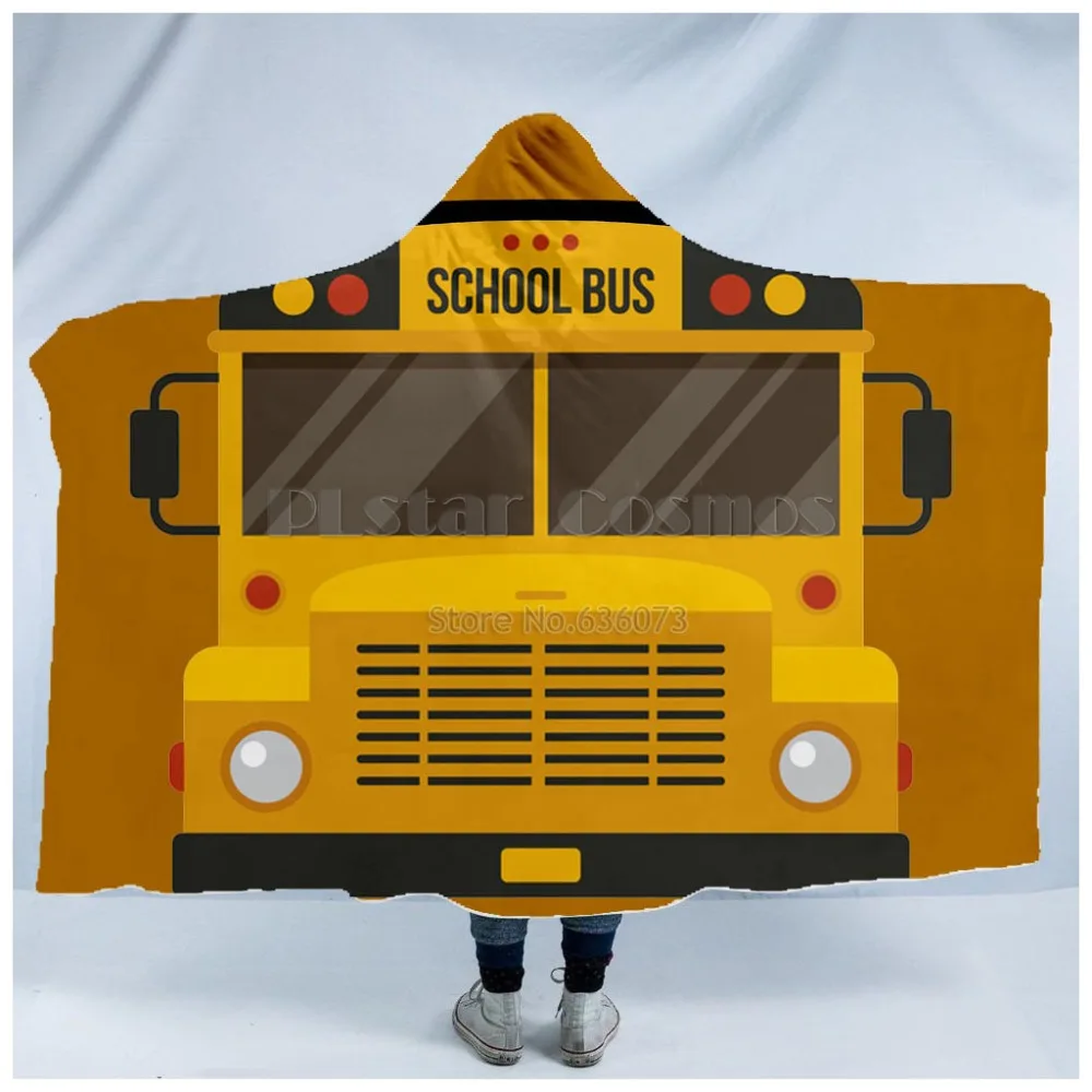 

Plstar Cosmos Hot school bus cosplay Harajuk funny Hooded Blanket 3D full print Wearable Blanket Adults kids men women