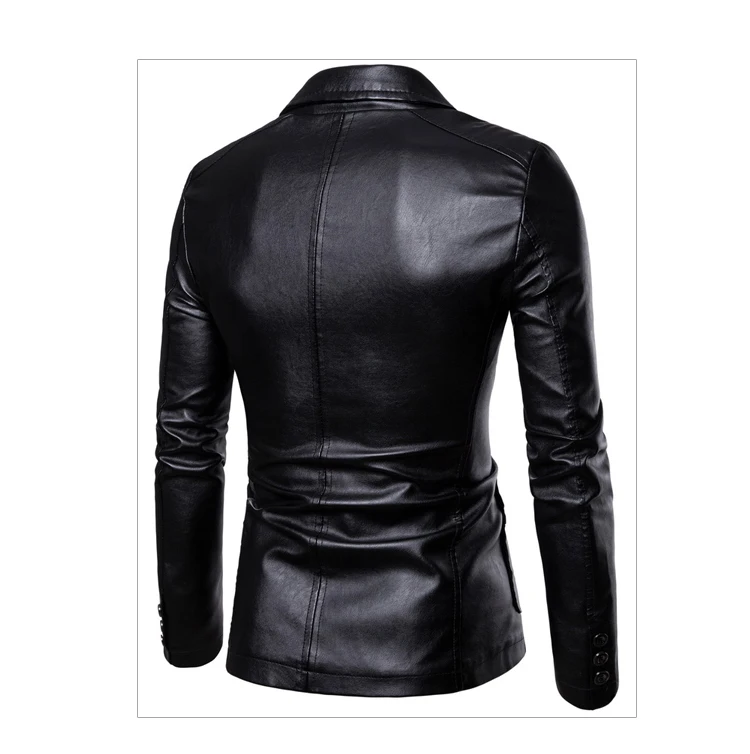 Стиль Для мужчин Slim Fit раскладная кровать с отложным воротником Pu костюмы для маленьких модные однотонные Цвет Slim Fit Большой Размеры кожаная куртка Для мужчин пальто