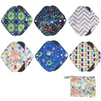

6PCS Reusable Bamboo Cloth Sanitary Menstrual Pads Panty Liner with 1PC Washable Wet Bag Soft Menstrual Pad Set