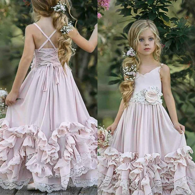 Vestido de princesa para bebês recém-nascidos, primavera, verão, estampado,  tule, babados, sem mangas, roupa boho, rosa, 6 a 12 meses