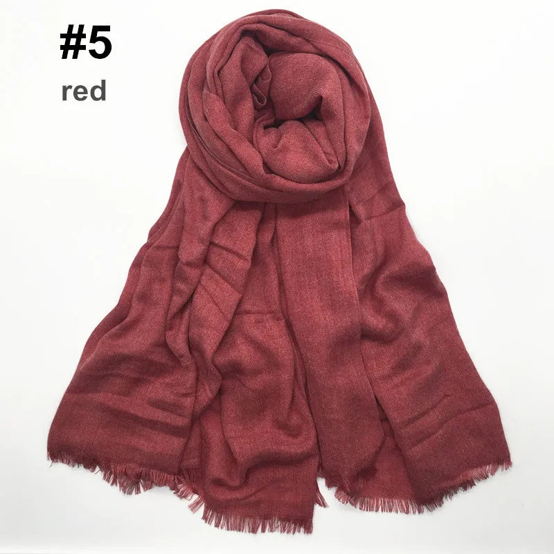 Одноцветный хлопковый мусульманский хиджаб шарф длинная мягкая шаль короткая кисточка Женская бахрома платок Исламская повязка на голову тюрбан 90x180 см - Цвет: 5 dusty red