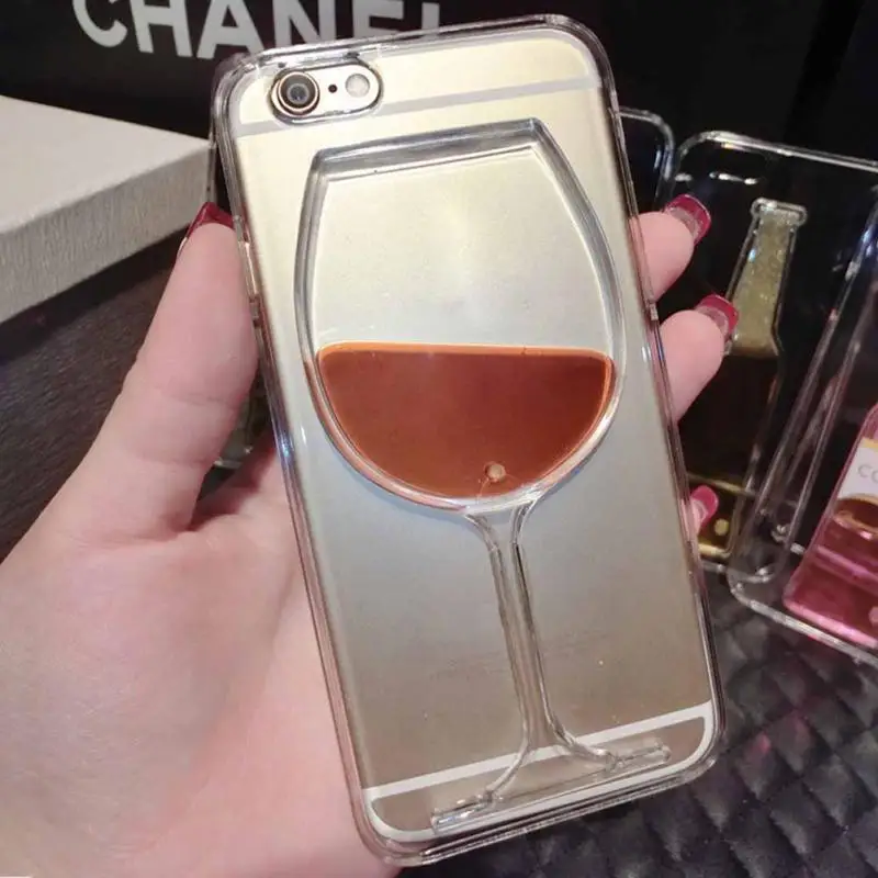 

3D Red Wine Glass Liquid Quicksand Transparent Hard Phone Case Back Cover For iPhone 6 6 Plus