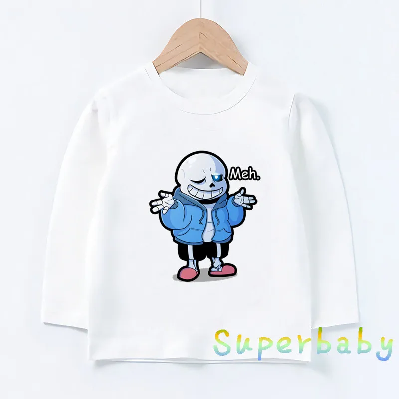 Детская футболка с принтом в виде черепа, Brother Undertale, Sans Забавные топы с рисунком для маленьких мальчиков и девочек, детская футболка с длинными рукавами LKP2405 - Цвет: LKP2405-C