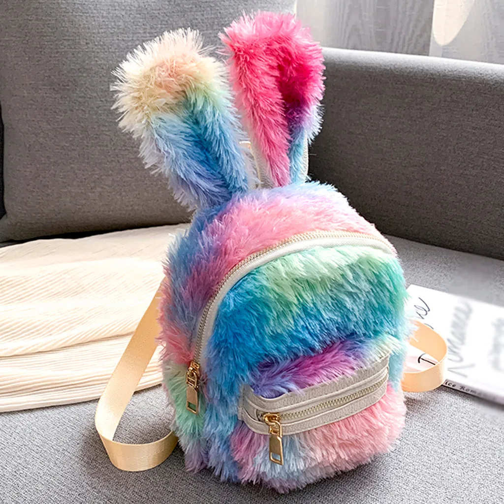 Тапочки с ушками кролика; детский Ранец из плюша в стиле пэчворк сумка на плечо для мамы рюкзак сумка для мобильного телефона лазерные сандалии смешанных цветов Рюкзак sac banane - Цвет: Multicolor S