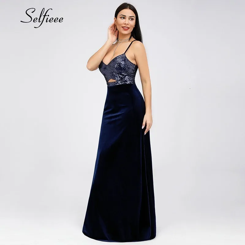 New Arrival Elegant Women Dress Long Sleeveless Sequined V-Neck Spaghetti Strap Elegant Maxi Summer Party Dress Robe Femme