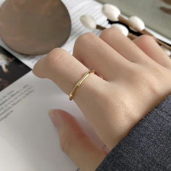 

Peri'sBox 2 Designs Thin Bamboo Geometric Rings Continuous Link 925 Sterling Silver Rings for Women Minimalist Ring Adjustable