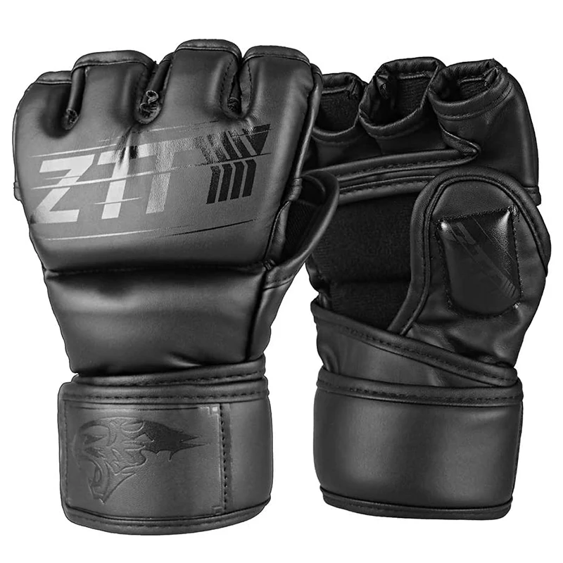 ZTTY Half Finger Boxing Gloves PU Leather MMA Fighting Kick Boxing