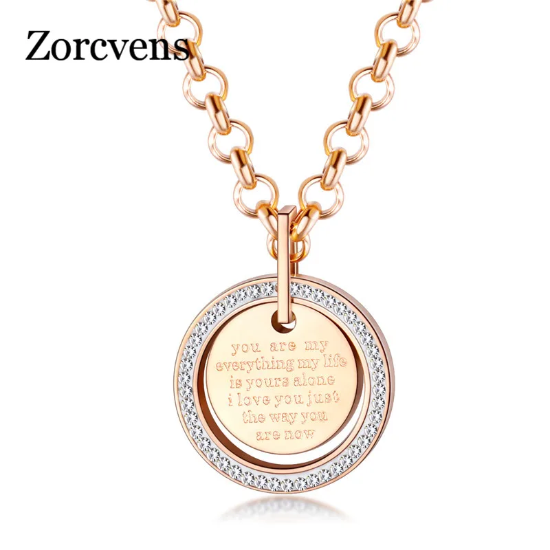 Женское Ожерелье с круглым кулоном из нержавеющей стали 316L фианитом | Украшения и