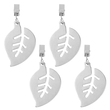 

4Pcs Stainless Steel Tablecloth Weights Leaves-Shaped Heavy with Metal Clips Clamps for Outdoor Table Decoration Accessories