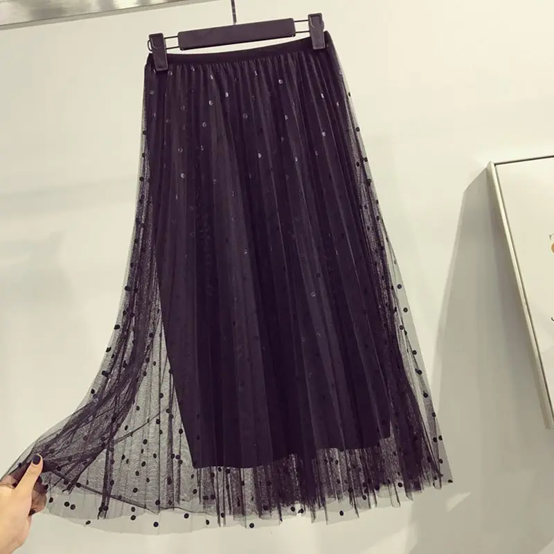 

Polka Dot Gauze Skirt Women's 2019 Spring New Style Elegant Slimming Mid-length A- line Skirt Full Skirt Big Skirt
