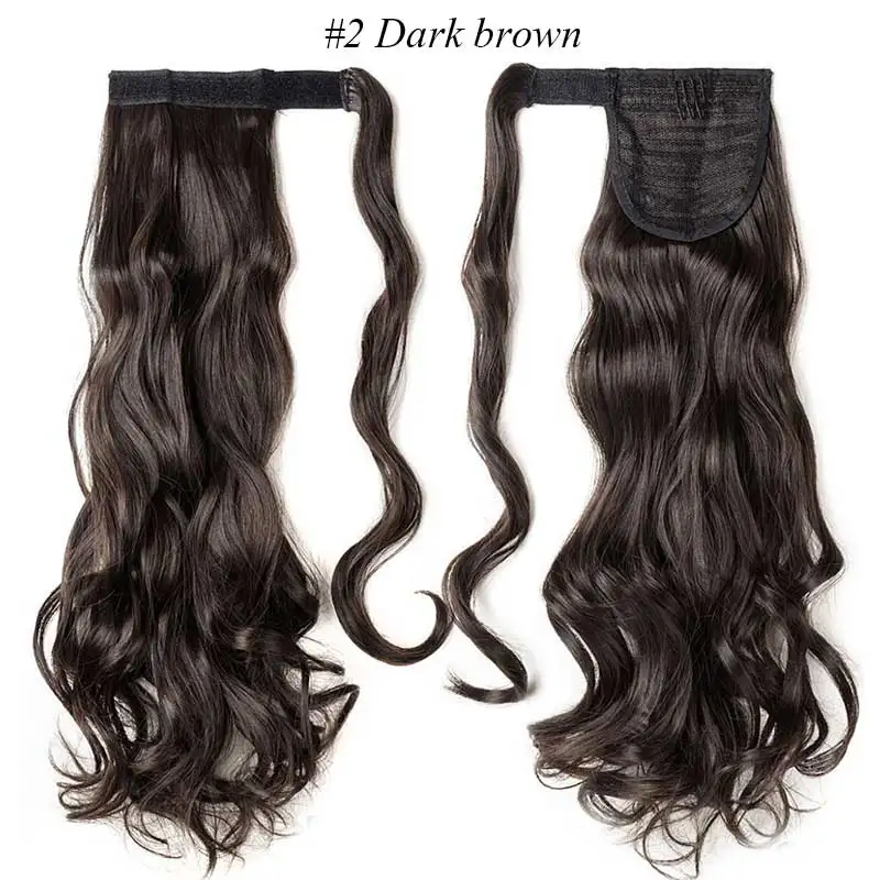 dark brown S-noilite 18 дюймов длинные волнистые шиньон конский хвост из натуральных волос клип в пони хвост шиньон обернуть вокруг синтетического конского хвоста наращивание волос для женщин - Цвет: dark brown