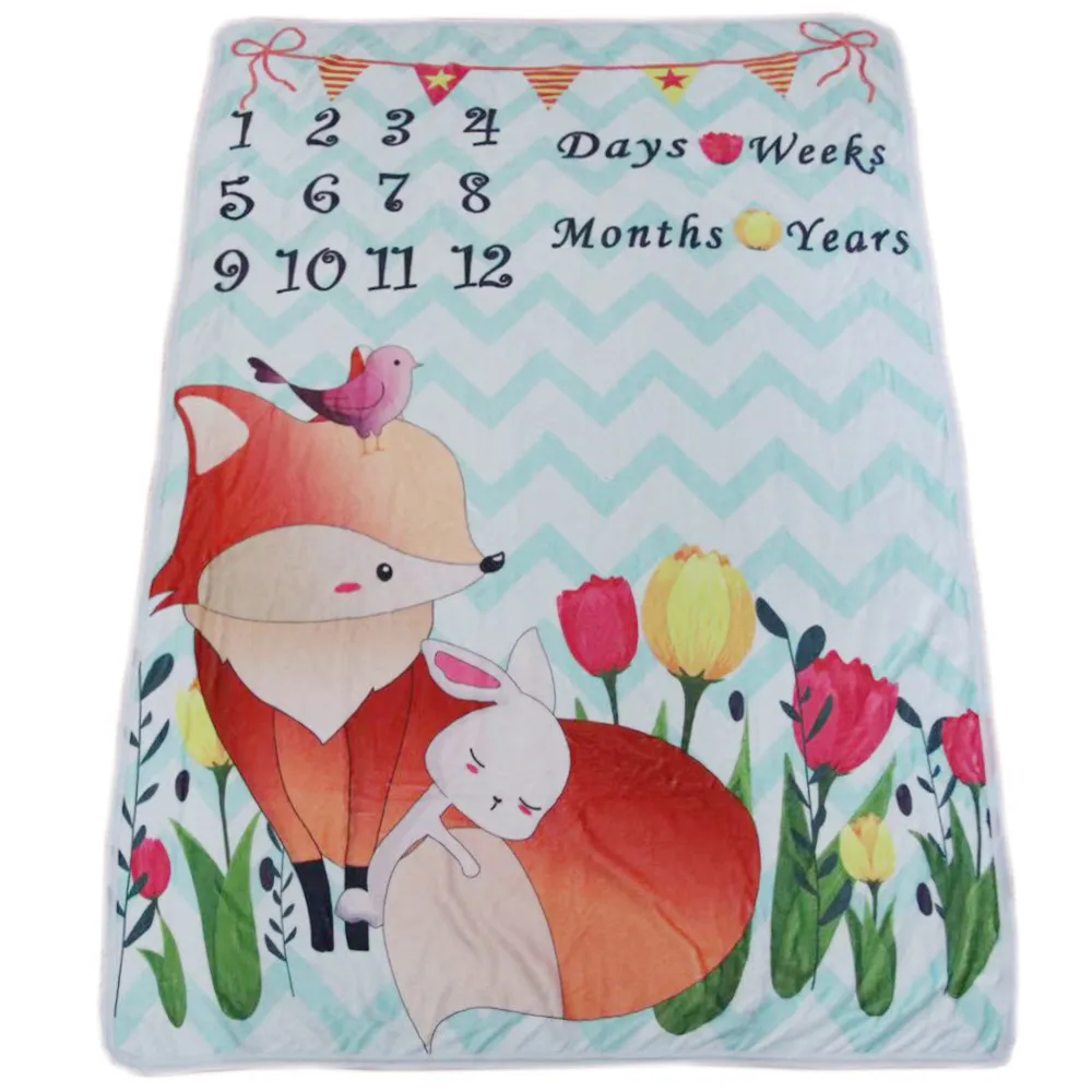 Зеленый Ylsteed Floral Rabbit Animal Printed Newborn Shooting Backdrop Blanket Baby Milestone Blanket Soft Flannel Blankets - Цвет: Зеленый