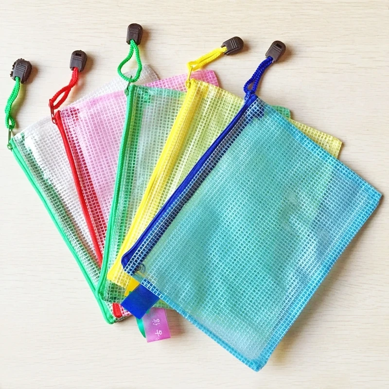 

12 PCS A3 A4 A5 A6 B4 B5 B6 Zipper Plastic Mesh Stationery Bag File folder bag School Office supplies Random Color Delivery