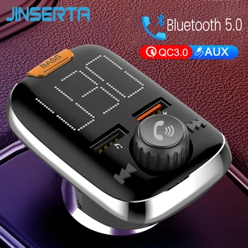 

JINSERTA Bluetooth 5.0 FM Transmitter QC3.0 Car Charger Handsfree Aux Input Player Support U Disk / TF Card Music Play