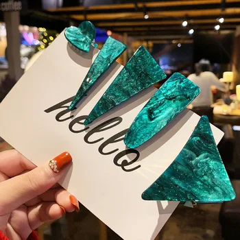 

2020 New Korean Version INS Hot Emerald Acetic Acid Hairpin Press Clamp Fashion Simple Jewelry Headdress Bangs Clip Hairpin