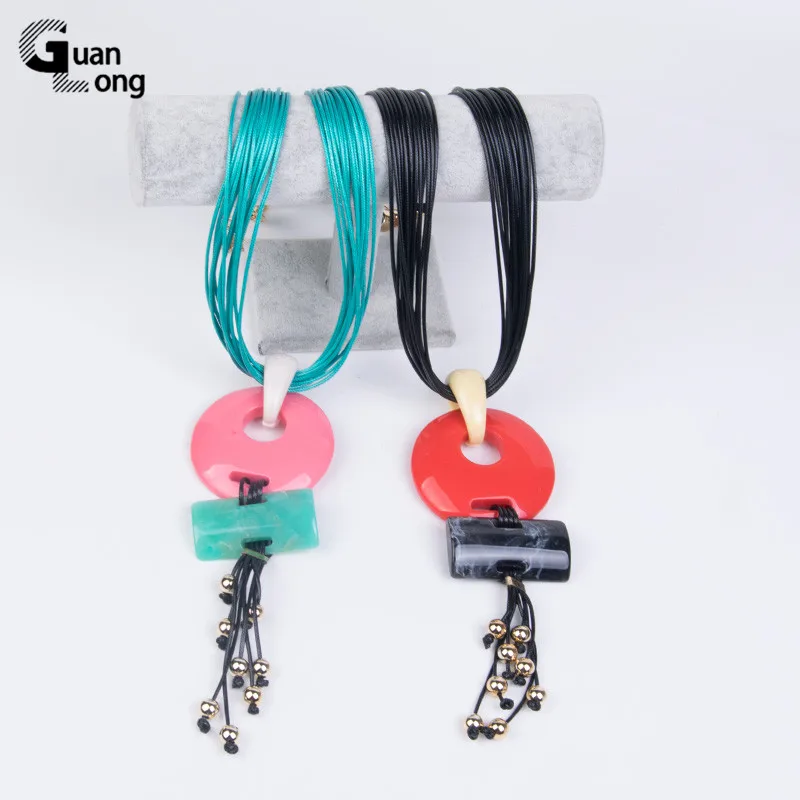 GuanLong Rope Custom/Pendant Necklace Female Round Geometric Vintage Necklaces Resin Acrylic Designer Statement Gifts | Украшения и