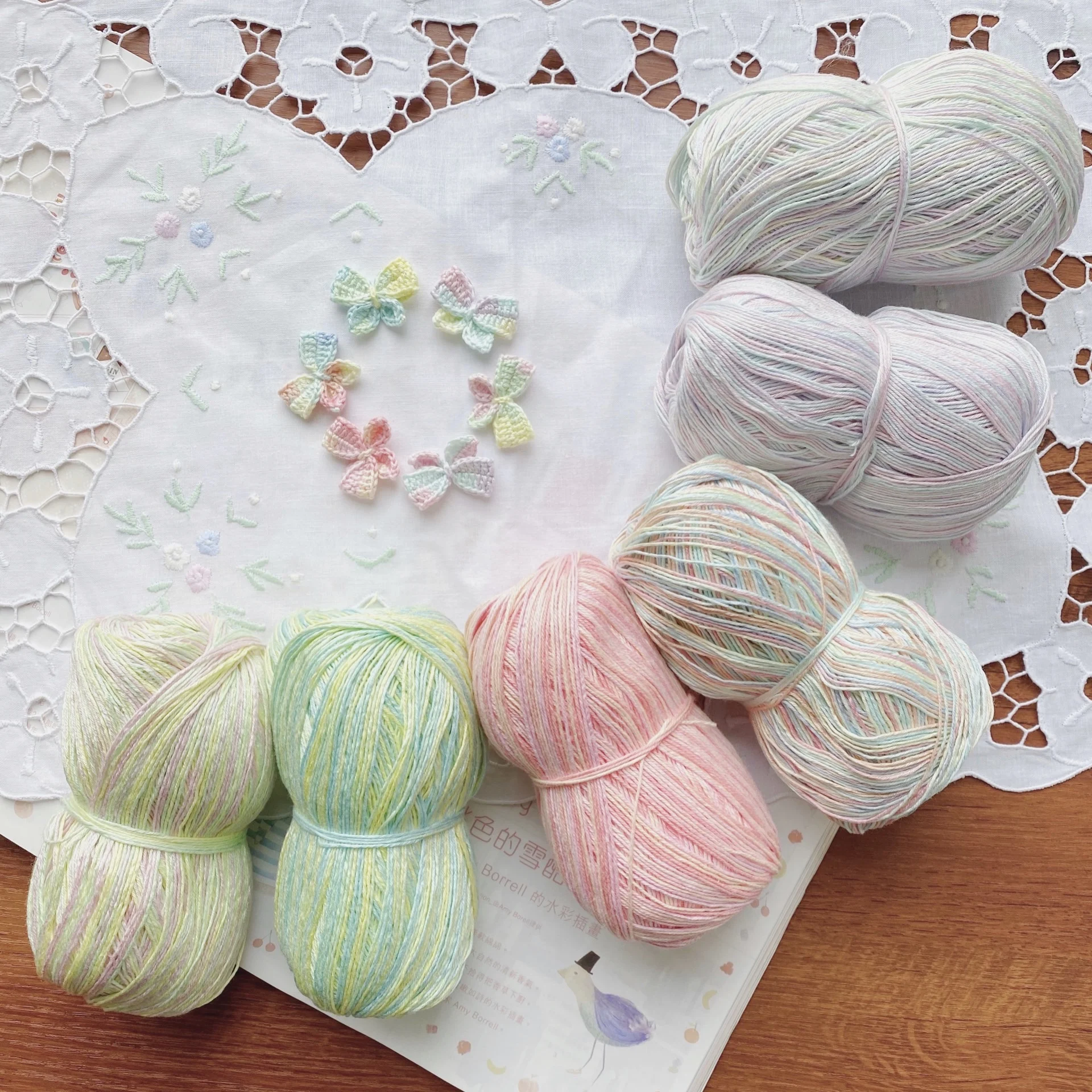 100 г/рулон двойная окрашенная кружевная нить перламутровый хлопок вязаная