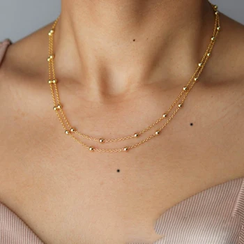 

2020 new arrival double-layer copper bead chain necklace boho style ladies sexy personality jewelry factory direct sales