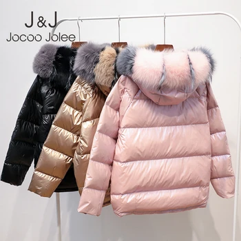 

Women Winter Jacket Women Loose Short Down Coat Real Fur Coat Natural Fox Fur Collar Duck Down Jacket Thick Warm Down Parka