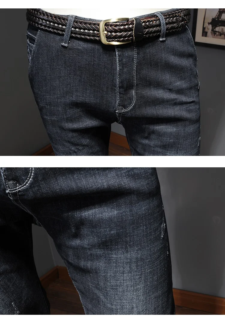 Зимние Для мужчин высокое качество теплая Slim Fit синие джинсы HJ03