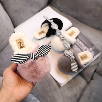 

Autumn And Winter Children's Girls Slippers Shoes Anti-slippery Butterfly-knot Plush Lovely Slippers Kids Shoes Toddler Slippers