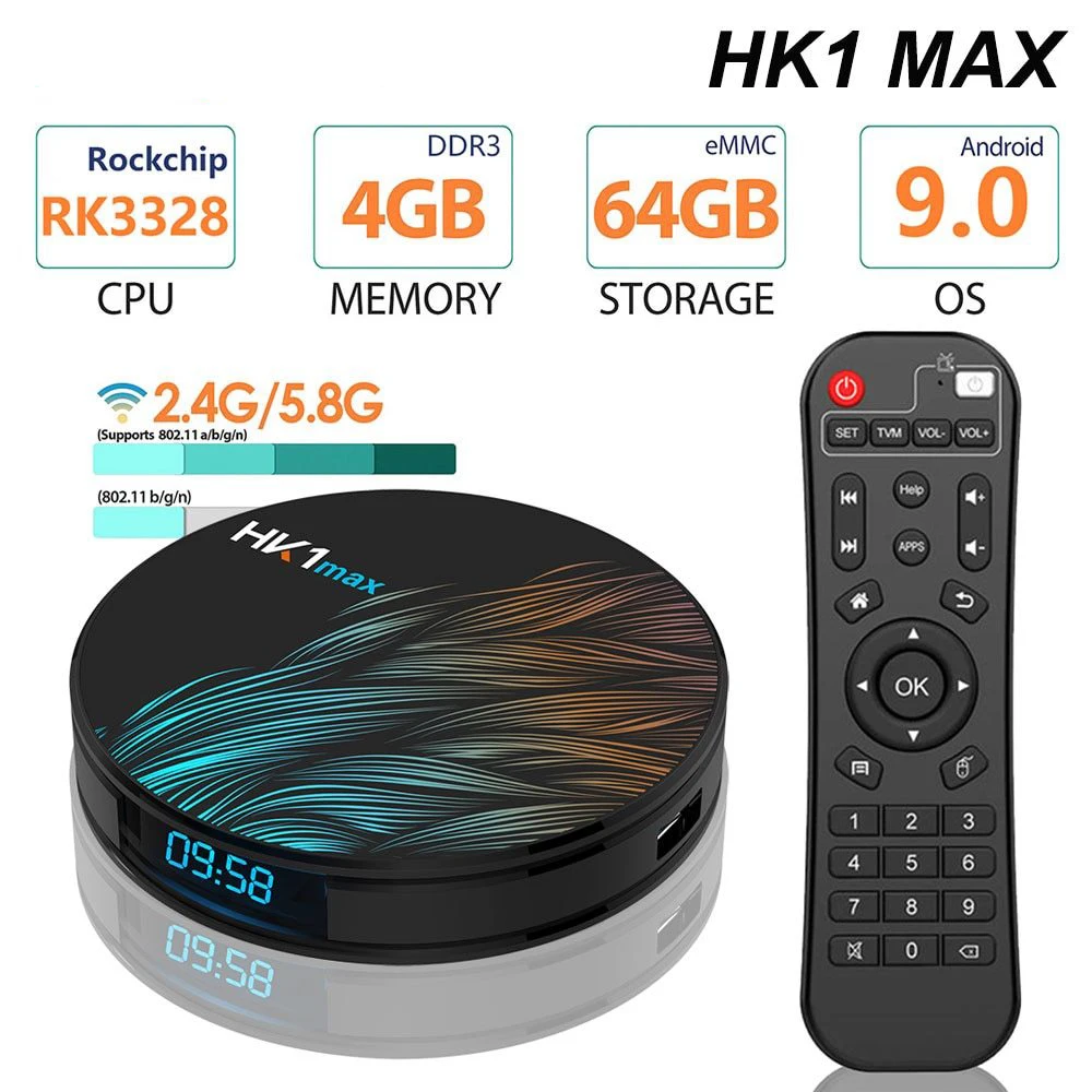 

HK1 MAX Smart TV Box Android 9.0 2.4G/5G Wifi RK3318 Quad-Core BT 4.0 Set Top Box Media Player 4G 32G 64G 4K HD Set Top Box