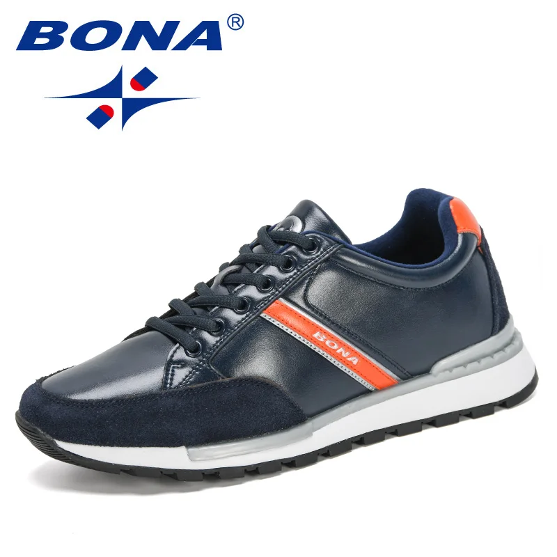 Deep blue orange BONA новая дизайнерская повседневная обувь лак на шнуровке мужские туфли легкие кроссовки для отдыха обувь Человек Tenis Masculino zapatillas hombre - Цвет: Deep blue orange