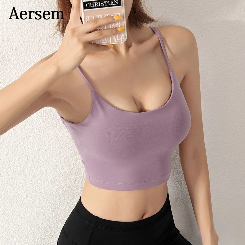 

Aersem Backless Sports Bra Sexy Tank Top Women Yoga Crop Tops Quick Dry Cross Bandage Tight Fitness Bra For Girl Workout Clothes