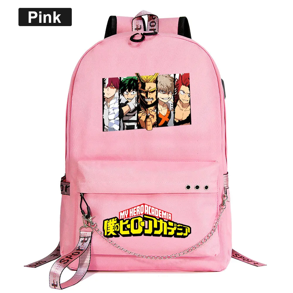 Рюкзак My Hero Academy Plus Ultra USB, школьные сумки, черный, розовый, Mochila, дорожные сумки, рюкзак на цепочке для ноутбука, с usb-портом - Цвет: Style 18