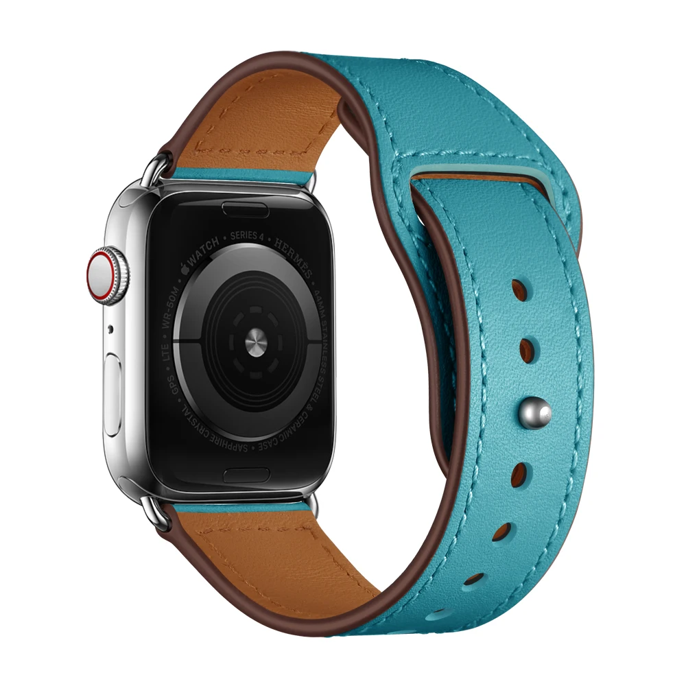 Армейский зеленый ремешок для часов Ремешок для Apple watch 42 мм 44 мм, VIOTOO спортивный подлинный кожаный браслет для часов Ремешок 5 4 44 мм ремешок - Цвет ремешка: Blue