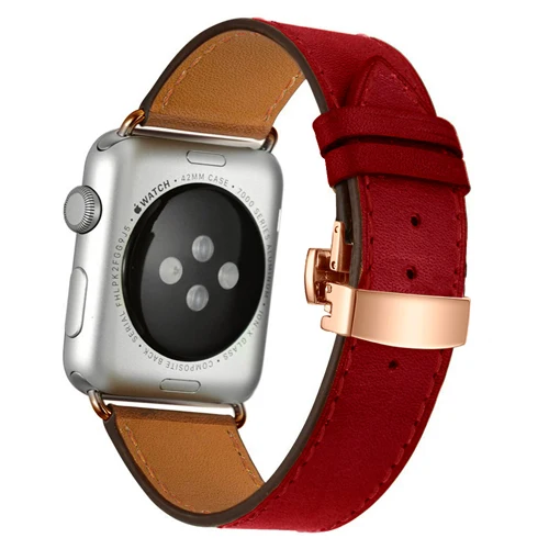 Rose gold buckle Кожаный ремешок для Apple watch band 42 мм 38 мм Бабочка Пряжка 4 44 мм 40 мм ремешок для часов iwatch 5 4 3 2 ремешок аксессуары для часов correa - Цвет ремешка: Rose gold buckle